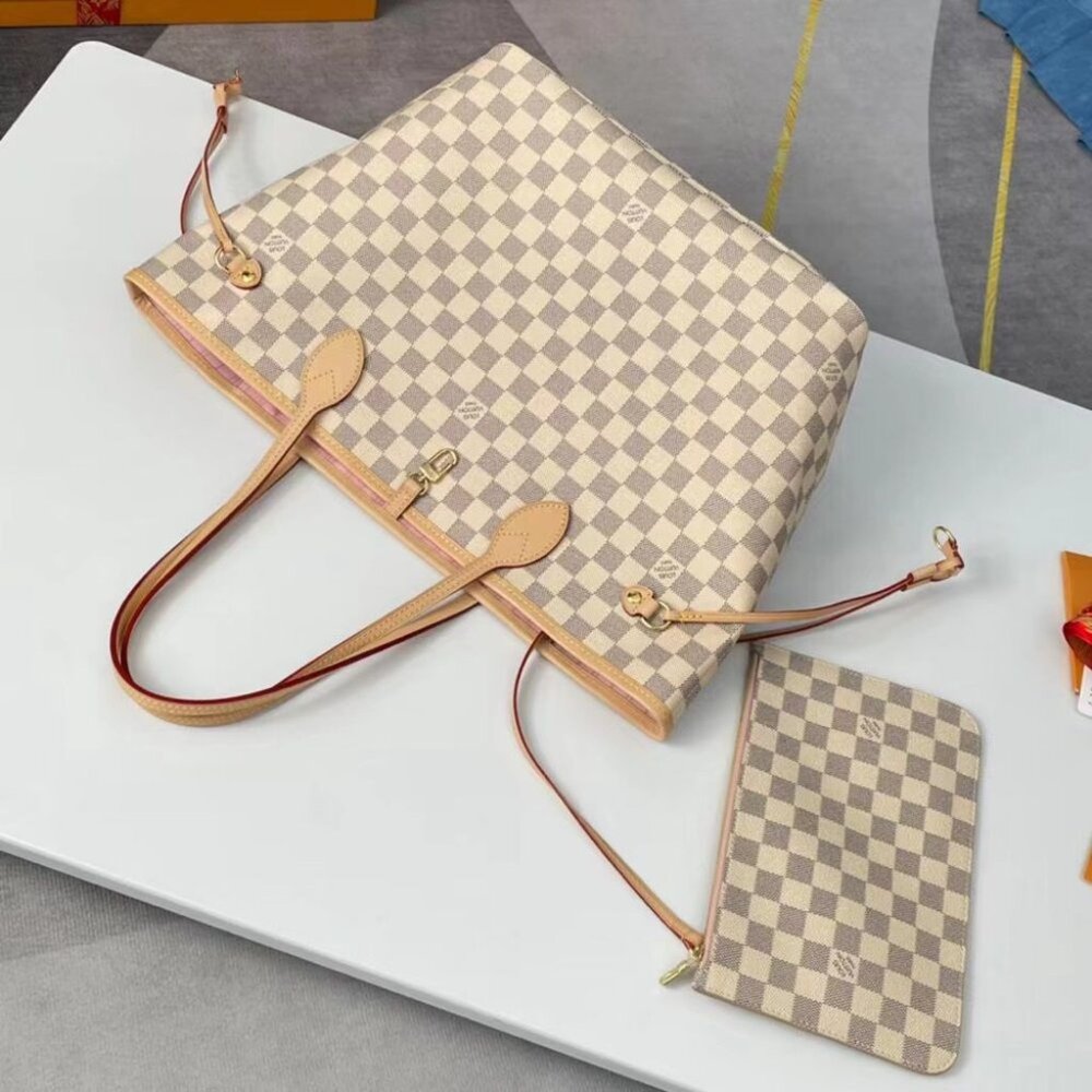 Louis Vuitton Neverfull Checkerboard Handheld Shoulder Bag Cherry Blossom Pink - Picture 4 of 7